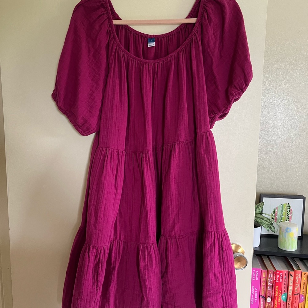 berry puff sleeve swing dress